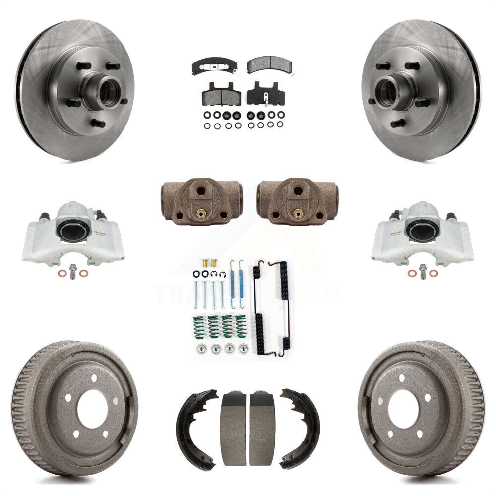 Front Rear Disc Brake Caliper Rotors Drums Semi-Metallic Pads Shoes Wheel Cylinders And Hardware Kit (11Pc) For 1997 Chevrolet C1500 Suburban GAS engine With 10" Diameter Drum KC8-100758S by Transit Auto