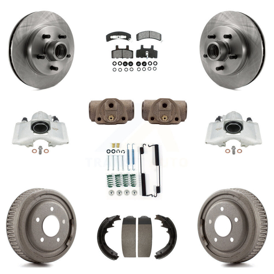 Front Rear Disc Brake Caliper Rotors Drums Semi-Metallic Pads Shoes Wheel Cylinders And Hardware Kit (11Pc) For 1997 Chevrolet C1500 Suburban GAS engine With 10" Diameter Drum KC8-100758S