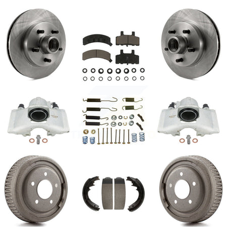 Front Rear Disc Brake Caliper Rotors Drums Ceramic Pads Shoes And Hardware Kit (9Pc) For 1995-1997 GMC Yukon RWD with GAS engine With 11" Diameter Drum KC8-100759C by Transit Auto