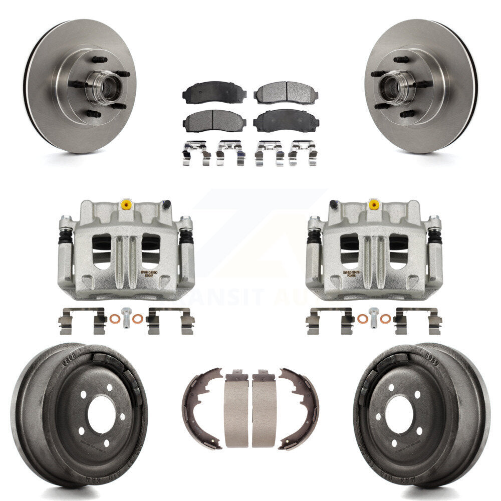 Front Rear Brake Caliper Rotors Drum Ceramic Pad Kit (8Pc) For 2006-2009 Ford Ranger RWD KC8-100759T