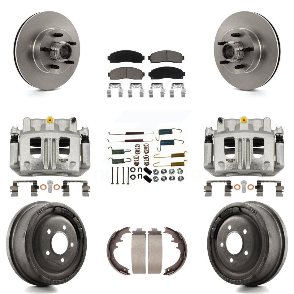 Front Rear Brake Caliper Rotors Drum Ceramic Pad Shoe Hardware Kit (9Pc) For Ford Ranger KC8-100760C