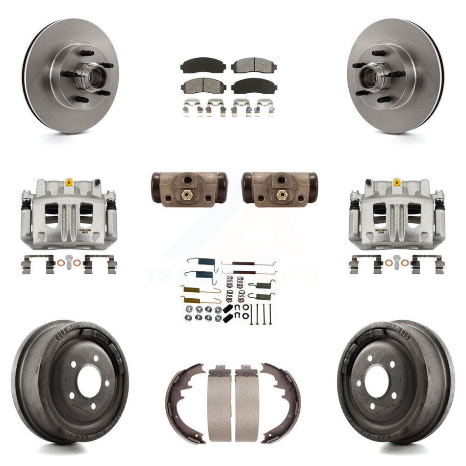 Front Rear Disc Brake Caliper Rotors Drum Semi-Metallic Pad Shoe Cylinder Kit (11Pc) For KC8-100760S