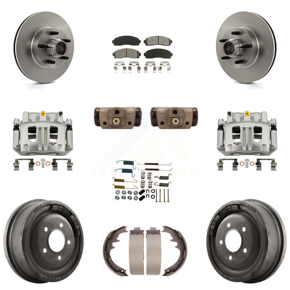 Front Rear Disc Brake Caliper Rotors Drum Semi-Metallic Pad Shoe Cylinder Kit (11Pc) For KC8-100760S