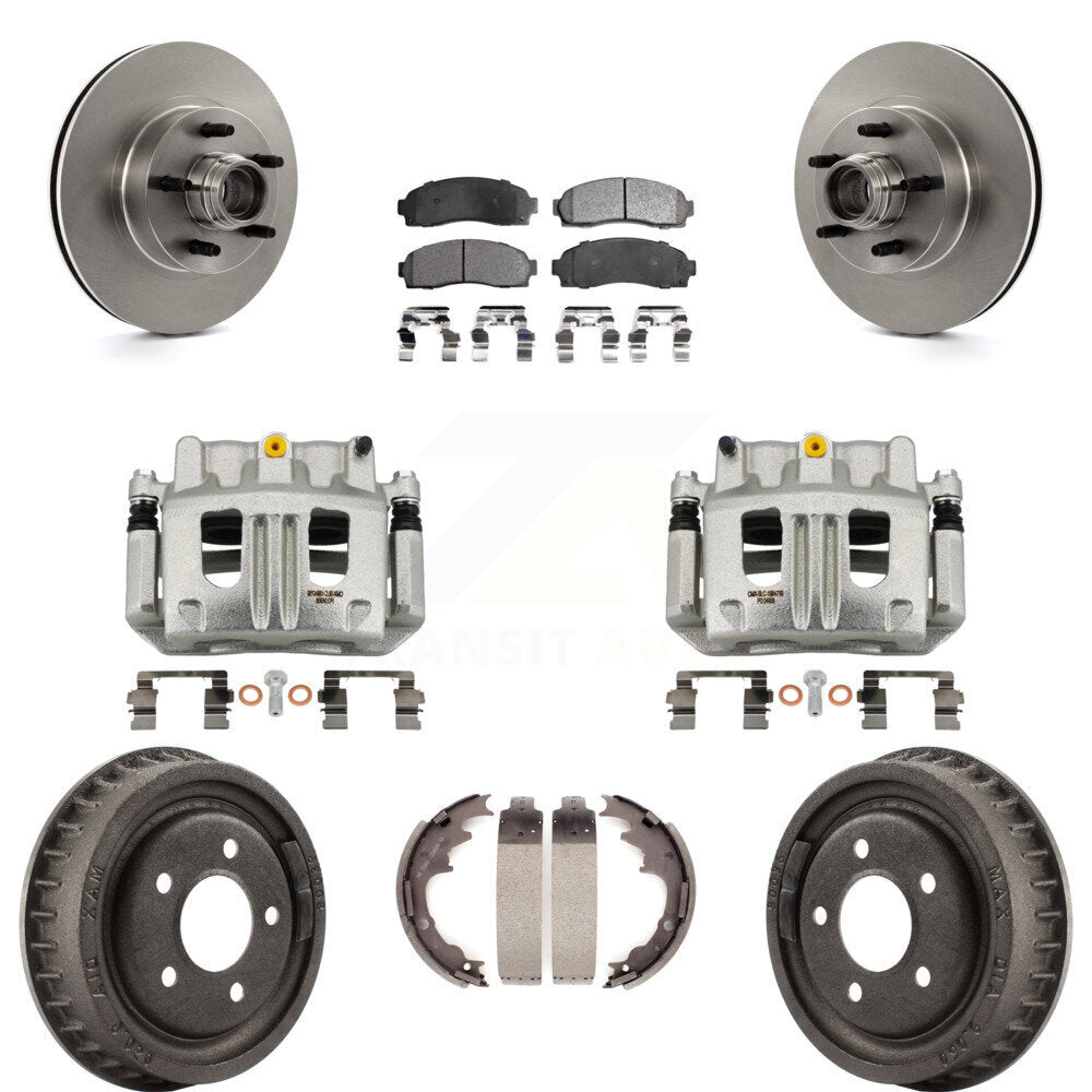 Front Rear Brake Caliper Rotors Drum Ceramic Pad Kit (8Pc) For 2006-2009 Ford Ranger RWD KC8-100760T
