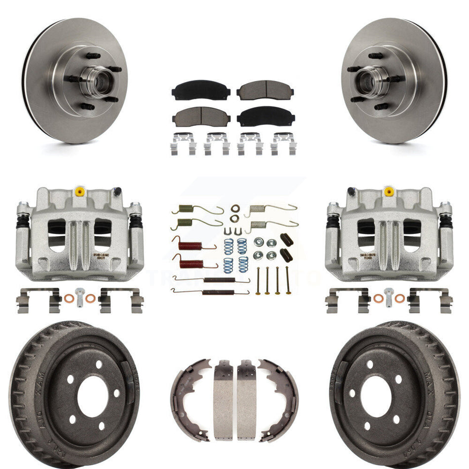 Front Rear Brake Caliper Rotors Drum Ceramic Pad Shoe Hardware Kit (9Pc) For Ford Ranger KC8-100761C