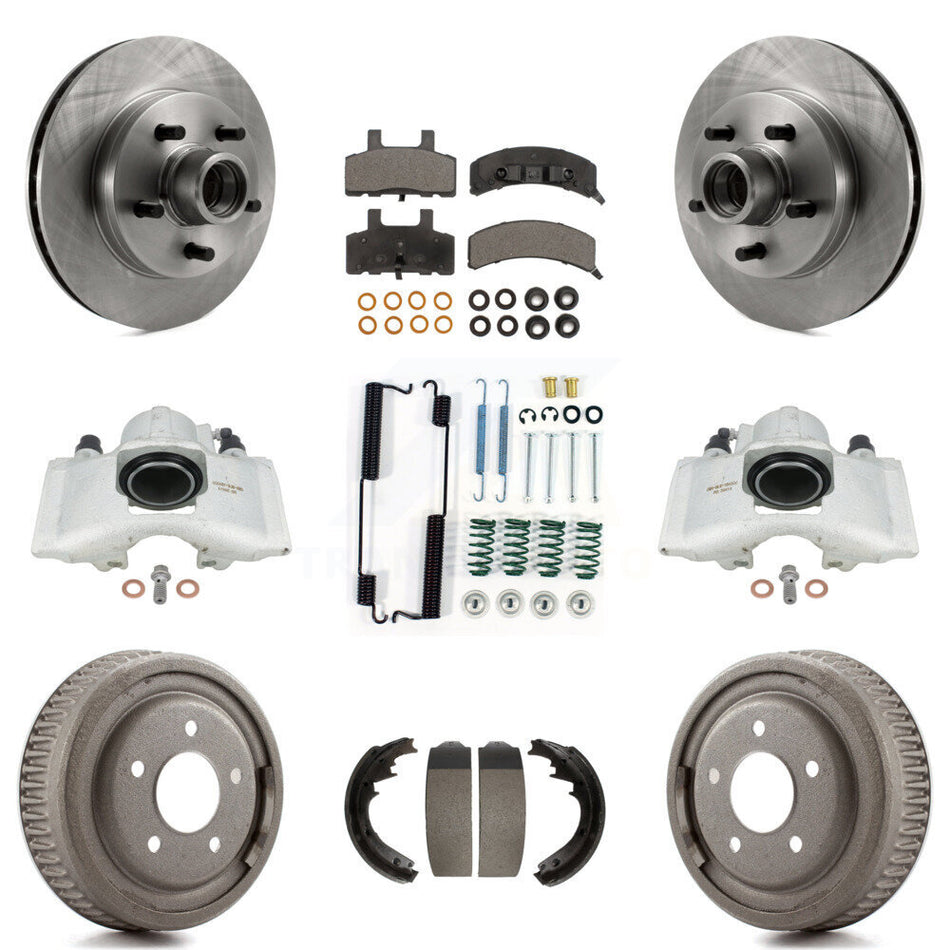 Front Rear Disc Brake Caliper Rotors Drums Semi-Metallic Pads Shoes And Hardware Kit (9Pc) For 1997-1998 Chevrolet C1500 Suburban GAS engine With 10" Diameter Drum KC8-100761P