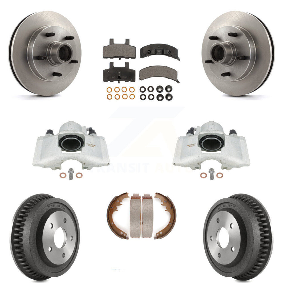 Front Rear Disc Brake Caliper Rotors Drums Ceramic Pads Kit (8Pc) For 1994-1999 Dodge Ram 1500 RWD KC8-100761T by Transit Auto