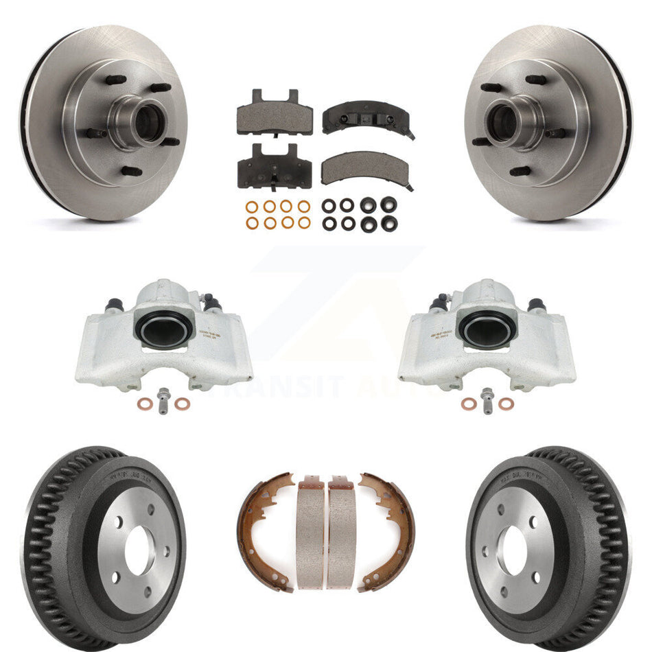 Front Rear Disc Brake Caliper Rotors Drums Ceramic Pads Kit (8Pc) For 1994-1999 Dodge Ram 1500 RWD KC8-100761T