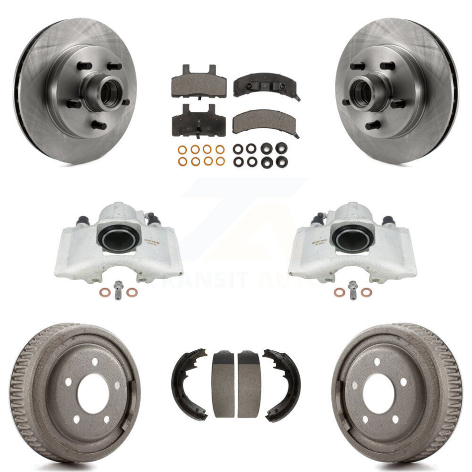 Front Rear Disc Brake Caliper Rotors Drums Ceramic Pads Kit (8Pc) For GMC Yukon Chevrolet C1500 Suburban KC8-100762T