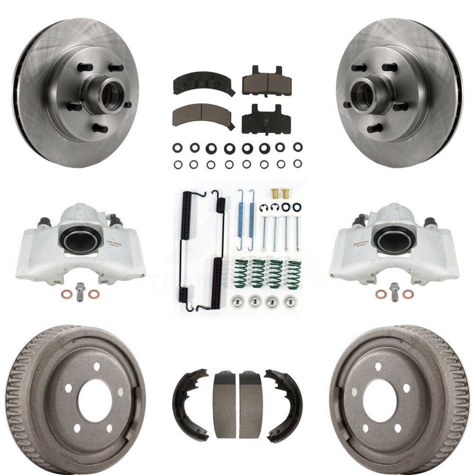 Front Rear Disc Brake Caliper Rotors Drums Ceramic Pads Shoes And Hardware Kit (9Pc) For 1997-1998 Chevrolet C1500 Suburban GAS engine With 10" Diameter Drum KC8-100763C
