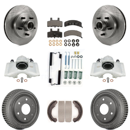 Front Rear Disc Brake Caliper Rotors Drums Semi-Metallic Pads Shoes And Hardware Kit (9Pc) For GMC Yukon With 10" Diameter Drum KC8-100763P by Transit Auto