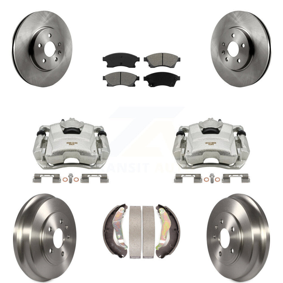 Front Rear Disc Brake Caliper Rotors Drums Semi-Metallic Pads Kit (8Pc) For 2013-2014 Chevrolet Sonic RS KC8-100763S