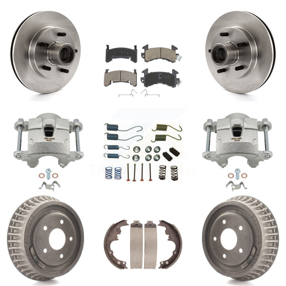 Front Rear Brake Caliper Rotors Drum Ceramic Pad Shoe & Hardware Kit (9Pc) For Chevrolet KC8-100764C
