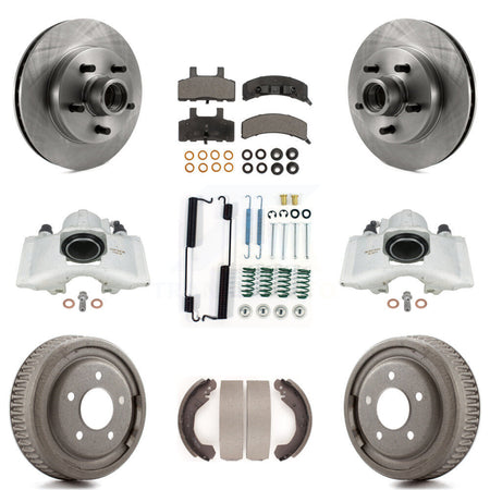 Front Rear Disc Brake Caliper Rotors Drums Semi-Metallic Pads Shoes And Hardware Kit (9Pc) For GMC Yukon With 10" Diameter Drum KC8-100764P by Transit Auto