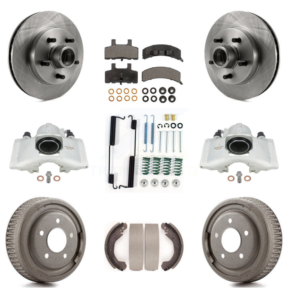 Front Rear Disc Brake Caliper Rotors Drums Semi-Metallic Pads Shoes And Hardware Kit (9Pc) For GMC Yukon With 10" Diameter Drum KC8-100764P by Transit Auto