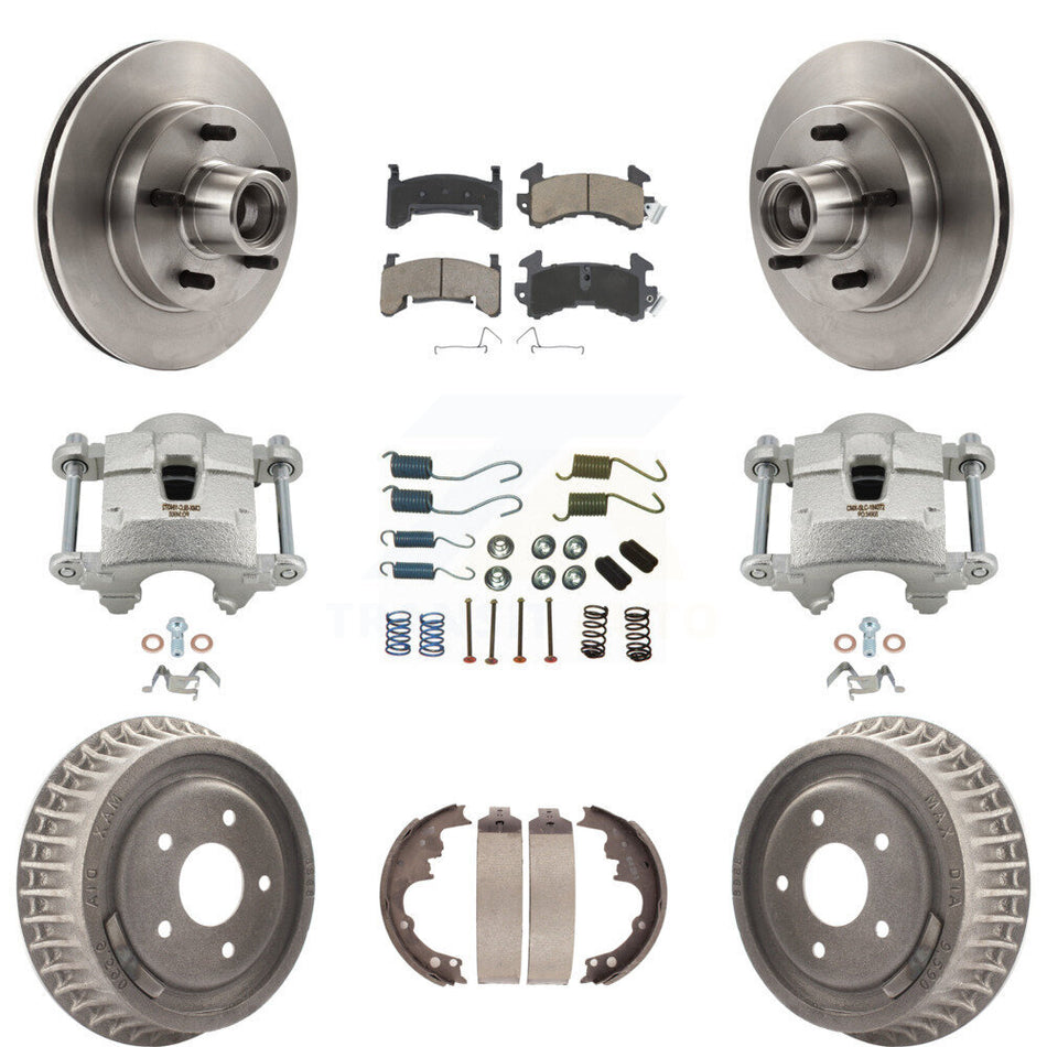 Front Rear Brake Caliper Rotors Drum Ceramic Pad Shoe & Hardware Kit (9Pc) For Chevrolet KC8-100765C