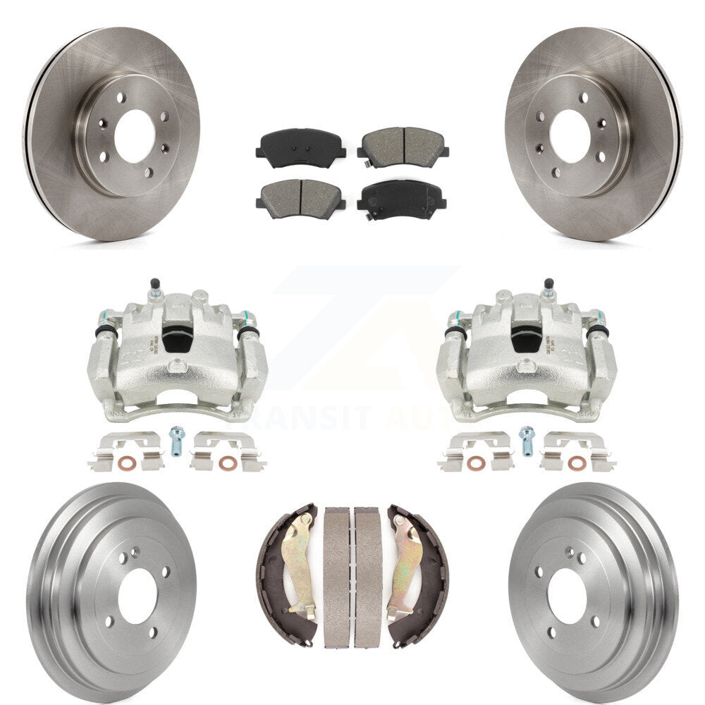 Front Rear Disc Brake Caliper Rotors Drums Semi-Metallic Pads Kit (8Pc) For 2012-2017 Hyundai Accent KC8-100765S by Transit Auto