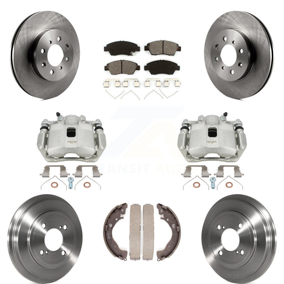 Front Rear Disc Brake Caliper Rotors Drums Semi-Metallic Pads Kit (8Pc) For 2013 Honda Fit DX with GAS engine KC8-100766S