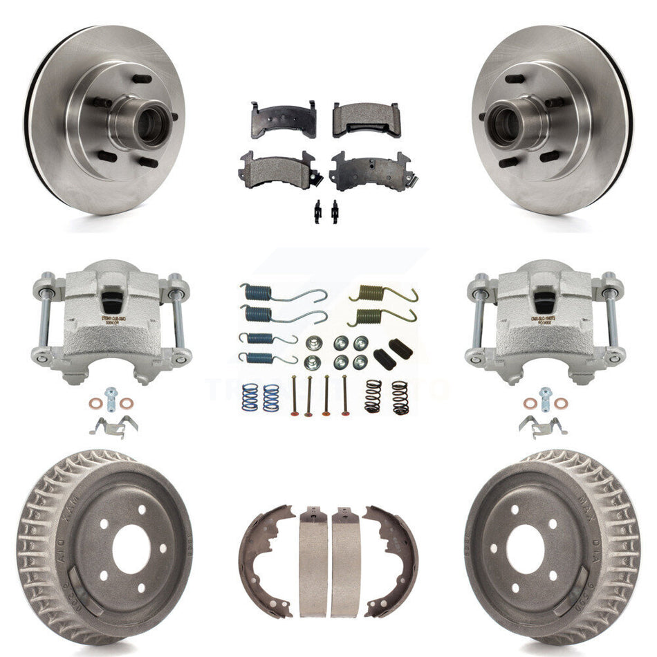 Front Rear Brake Caliper Rotors Drum Ceramic Pad Shoe & Hardware Kit (9Pc) For Chevrolet KC8-100766T