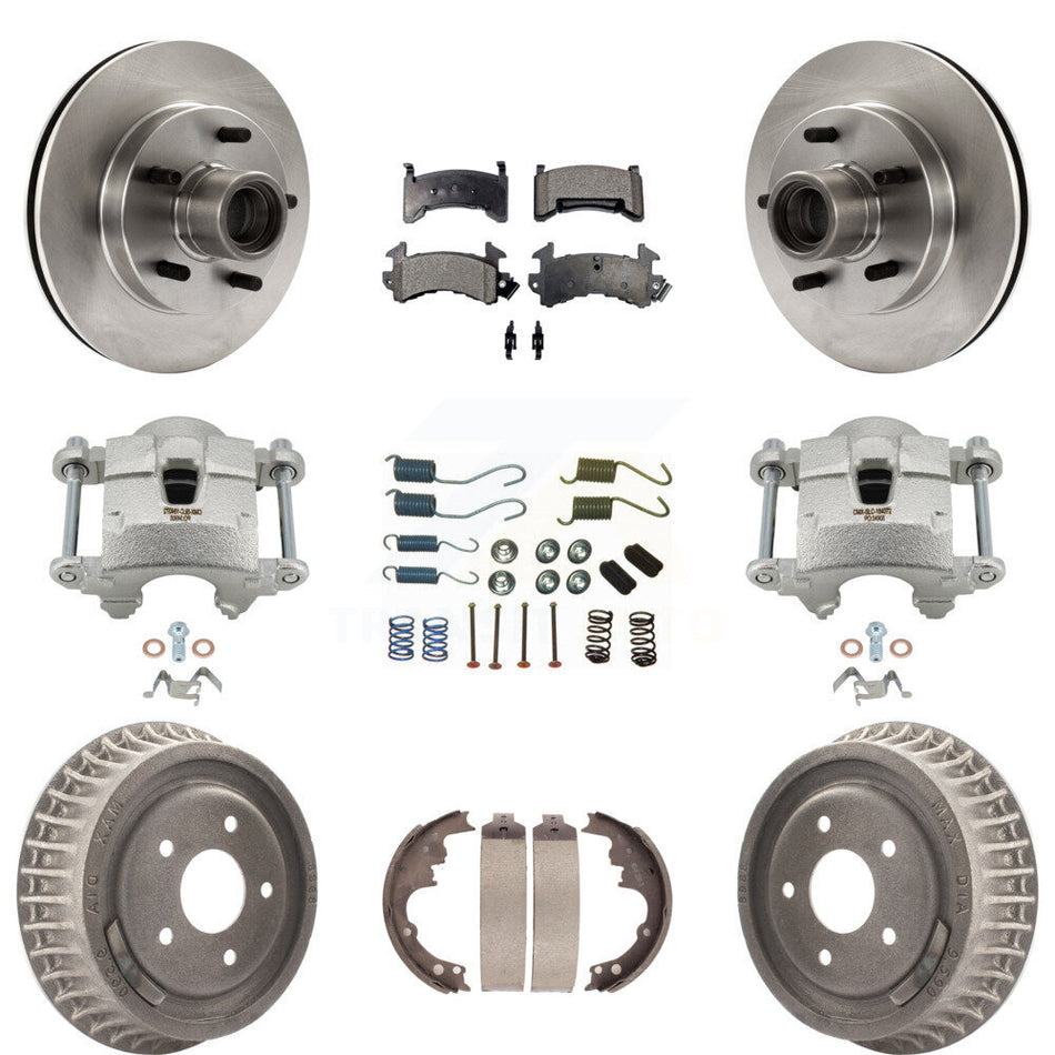 Front Rear Brake Caliper Rotors Drum Ceramic Pad Shoe & Hardware Kit (9Pc) For Chevrolet KC8-100766T