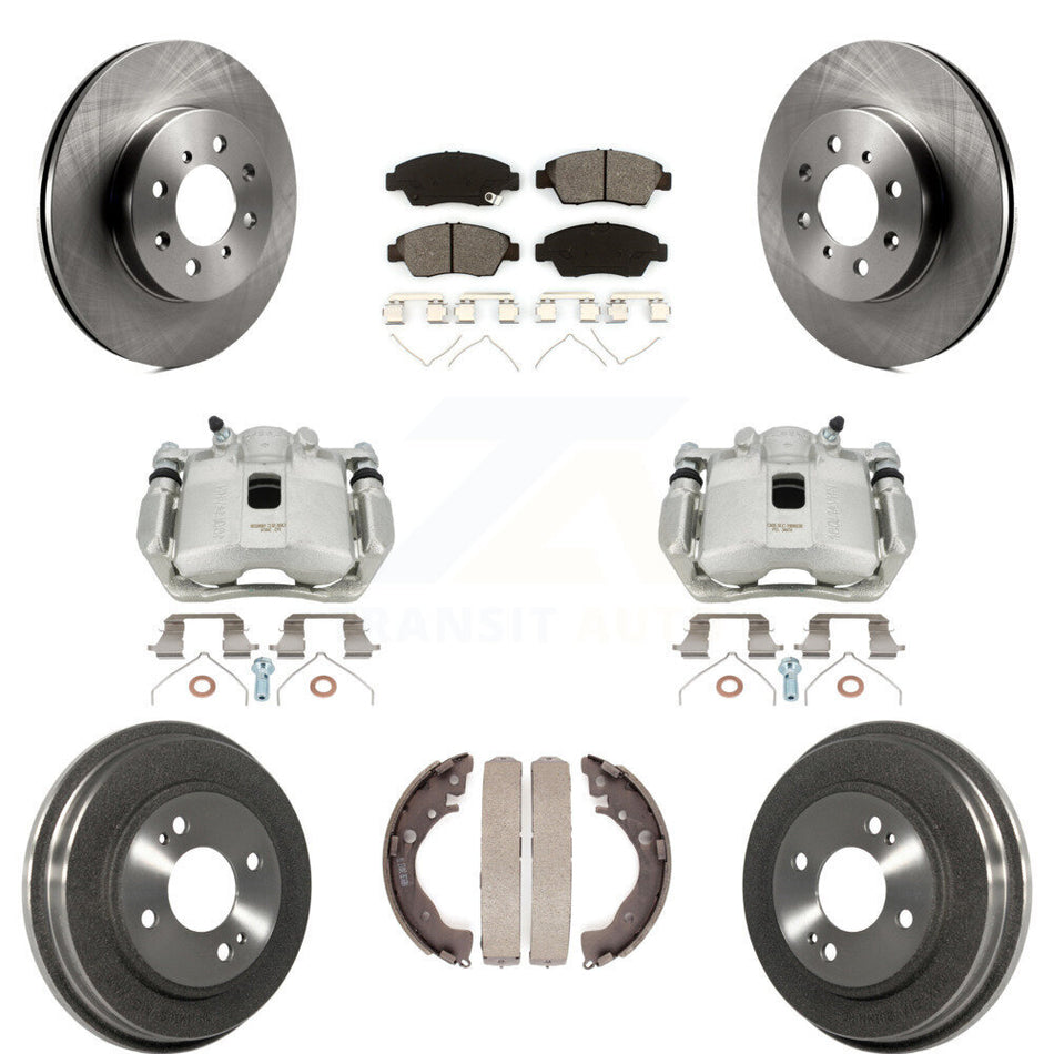 Front Rear Disc Brake Caliper Rotors Drums Semi-Metallic Pads Kit (8Pc) For Honda Fit KC8-100767S