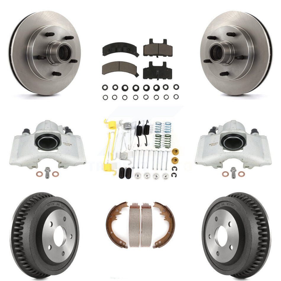 Front Rear Disc Brake Caliper Rotors Drums Ceramic Pads Shoes And Hardware Kit (9Pc) For 1994-1999 Dodge Ram 1500 RWD KC8-100768C by Transit Auto