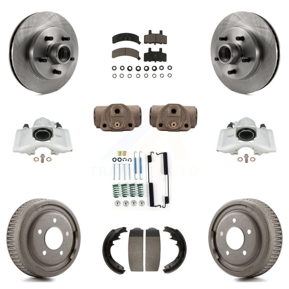 Front Rear Disc Brake Caliper Rotors Drums Ceramic Pads Shoes Wheel Cylinders And Hardware Kit (11Pc) For 1997 Chevrolet C1500 Suburban GAS engine With 10" Diameter Drum KC8-100769C