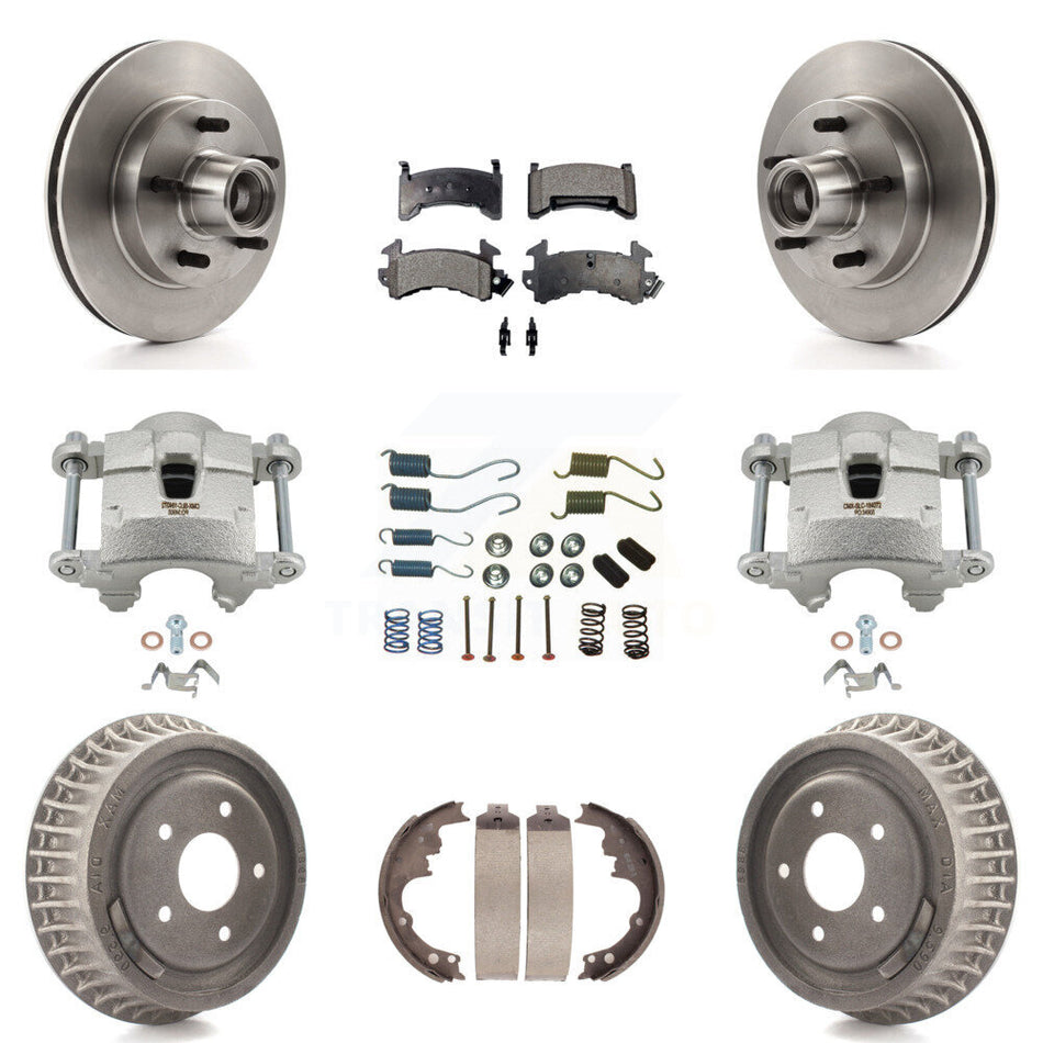 Front Rear Brake Caliper Rotors Drum Ceramic Pad Shoe & Hardware Kit (9Pc) For Chevrolet KC8-100769T