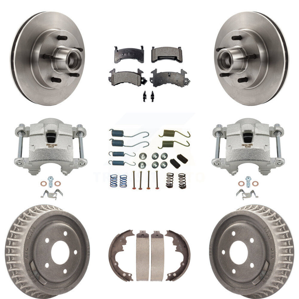 Front Rear Brake Caliper Rotors Drum Ceramic Pad Shoe & Hardware Kit (9Pc) For Chevrolet KC8-100769T