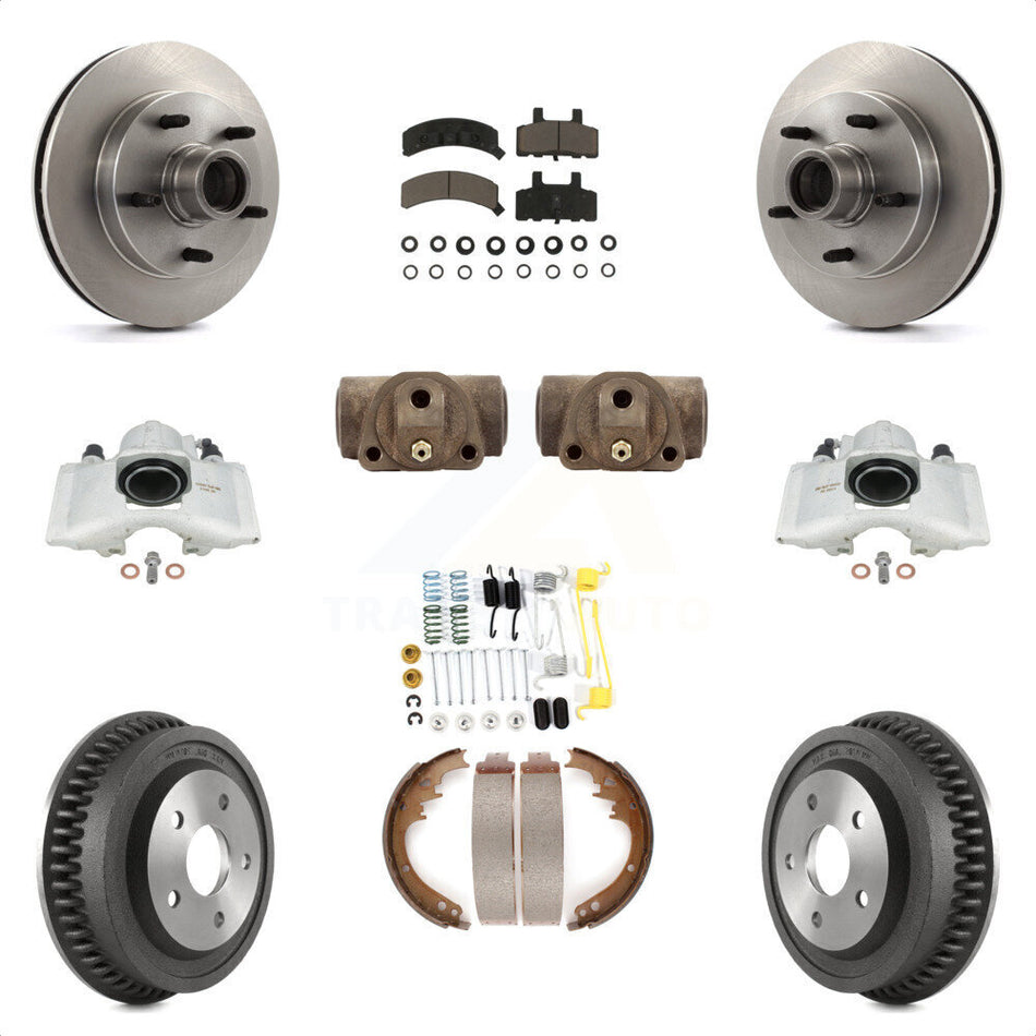 Front Rear Disc Brake Caliper Rotors Drums Ceramic Pads Shoes Wheel Cylinders And Hardware Kit (11Pc) For 1994-1999 Dodge Ram 1500 RWD KC8-100770C by Transit Auto