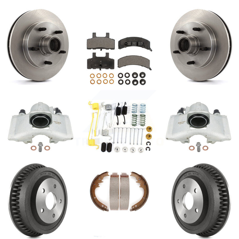 Front Rear Disc Brake Caliper Rotors Drums Ceramic Pads Shoes And Hardware Kit (9Pc) For 1994-1999 Dodge Ram 1500 RWD KC8-100770T by Transit Auto