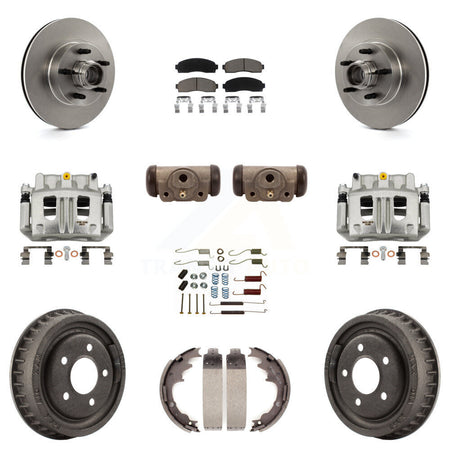 Front Rear Brake Caliper Rotors Drum Ceramic Pad Shoe Cylinder & Hardware Kit (11Pc) For KC8-100771C