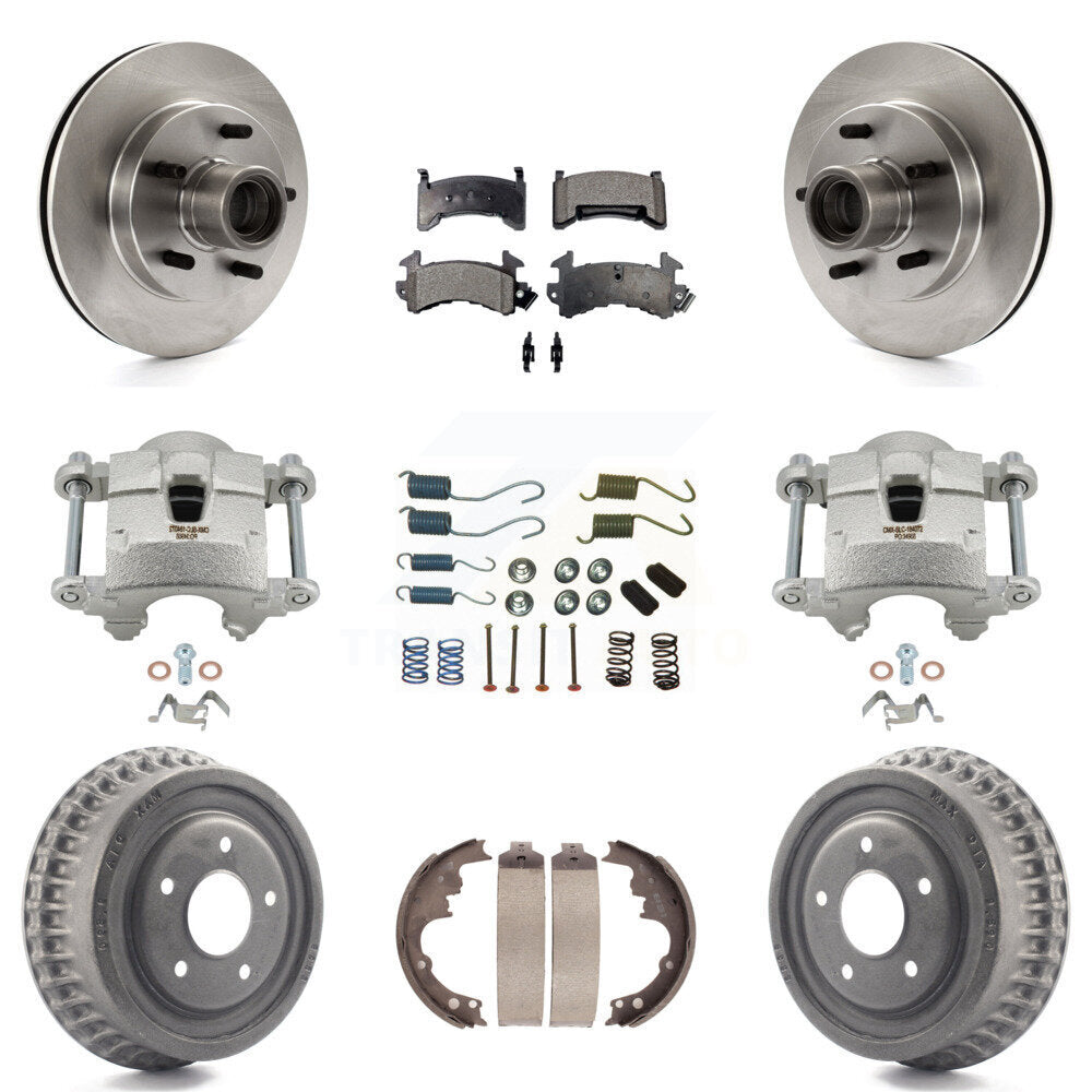 Front Rear Brake Caliper Rotors Drum Semi-Metallic Pad Shoe & Hardware Kit (9Pc) For GMC KC8-100771P
