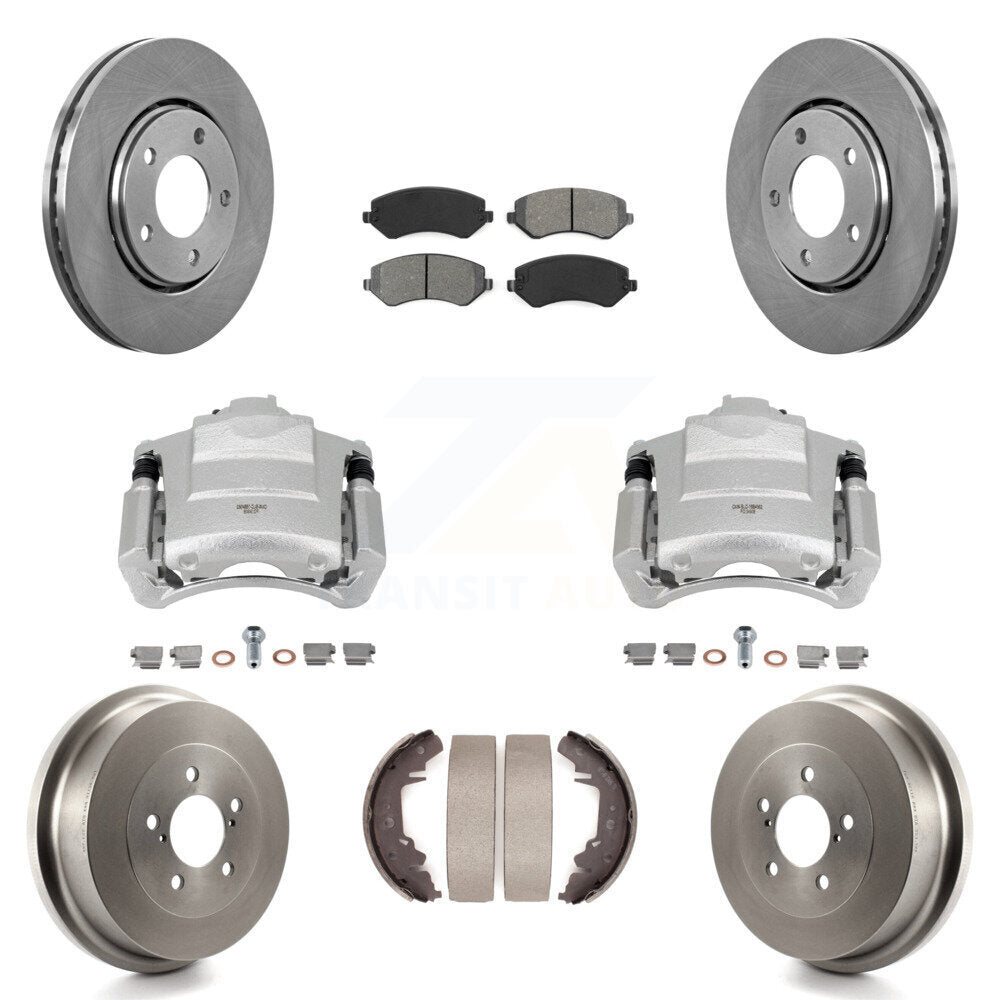Front Rear Brake Caliper Rotors Drum Semi-Metallic Pad Kit (8Pc) For Dodge Caravan Grand KC8-100771S