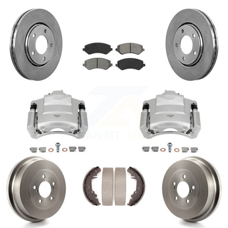 Front Rear Brake Caliper Rotors Drum Semi-Metallic Pad Kit (8Pc) For Dodge Caravan Grand KC8-100771S