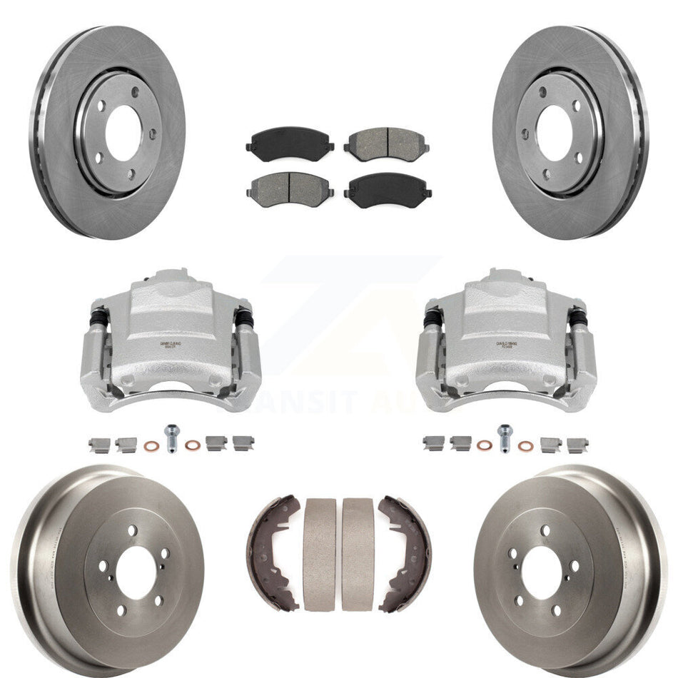 Front Rear Brake Caliper Rotors Drum Semi-Metallic Pad Kit (8Pc) For Dodge Caravan Grand KC8-100771S