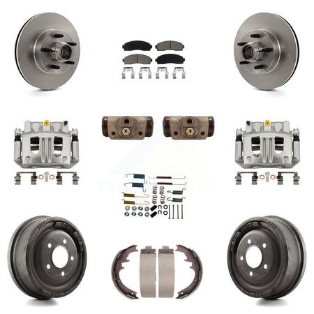 Front Rear Brake Caliper Rotors Drum Ceramic Pad Shoe Cylinder & Hardware Kit (11Pc) For KC8-100772C