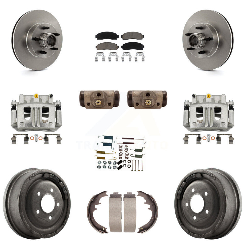 Front Rear Brake Caliper Rotors Drum Ceramic Pad Shoe Cylinder & Hardware Kit (11Pc) For KC8-100772C