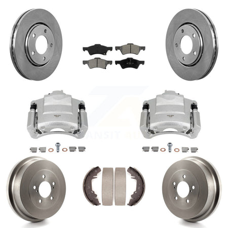 Front Rear Disc Brake Caliper Rotors Drum Semi-Metallic Pads Kit (8Pc) For Dodge Caravan KC8-100772S