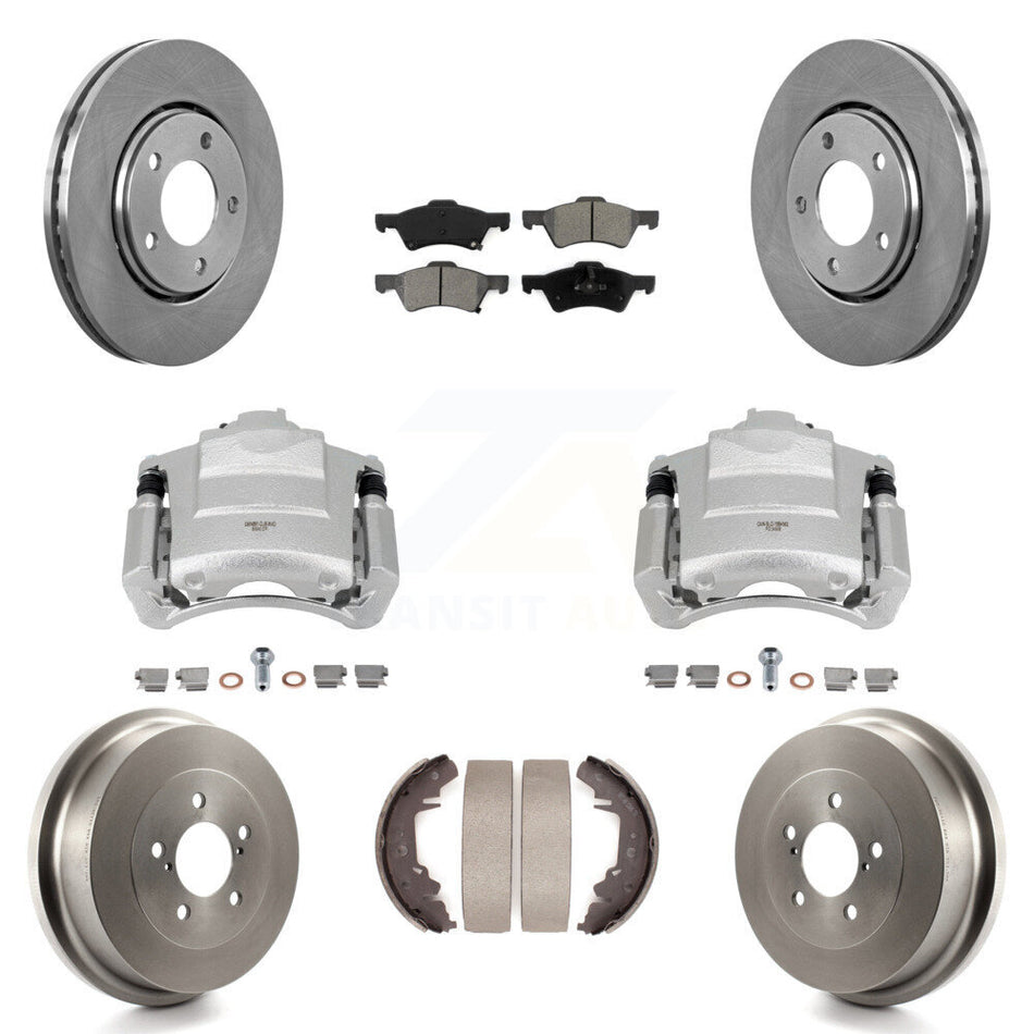 Front Rear Disc Brake Caliper Rotors Drum Semi-Metallic Pads Kit (8Pc) For Dodge Caravan KC8-100772S
