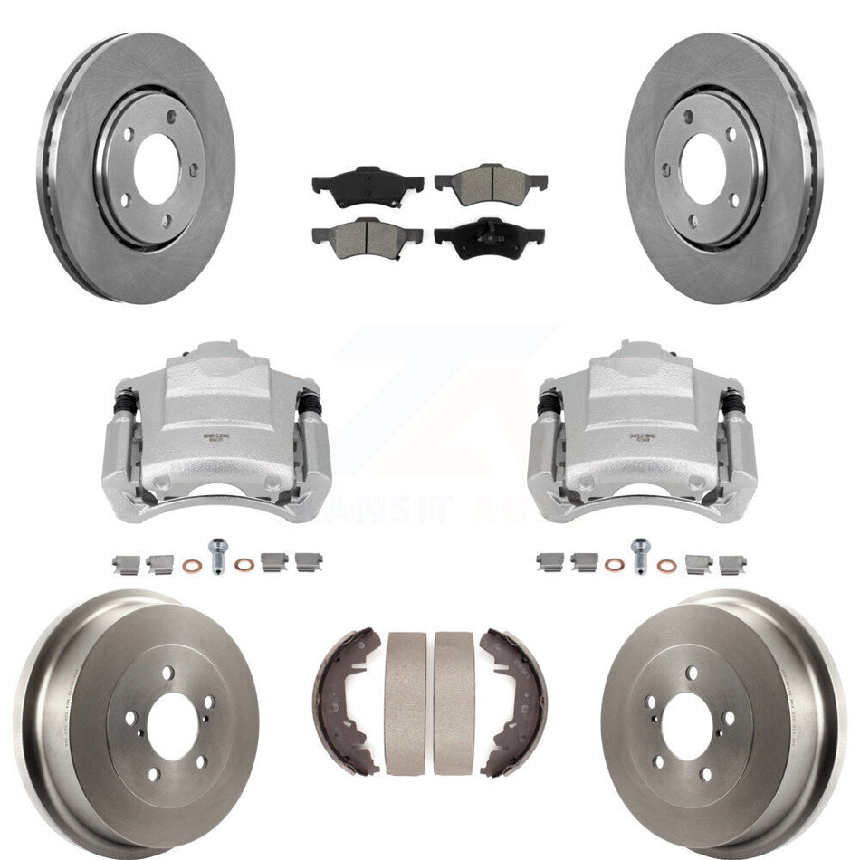 Front Rear Disc Brake Caliper Rotors Drum Semi-Metallic Pads Kit (8Pc) For Dodge Caravan KC8-100772S