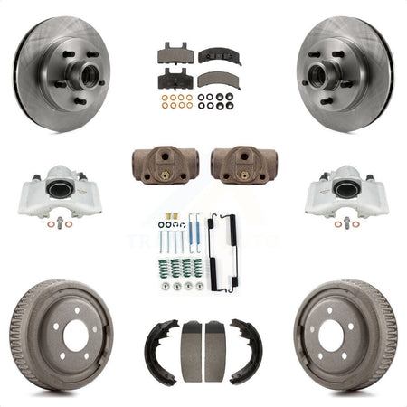 Front Rear Disc Brake Caliper Rotors Drums Semi-Metallic Pads Shoes Wheel Cylinders And Hardware Kit (11Pc) For 1997 Chevrolet C1500 Suburban GAS engine With 10" Diameter Drum KC8-100773P by Transit Auto