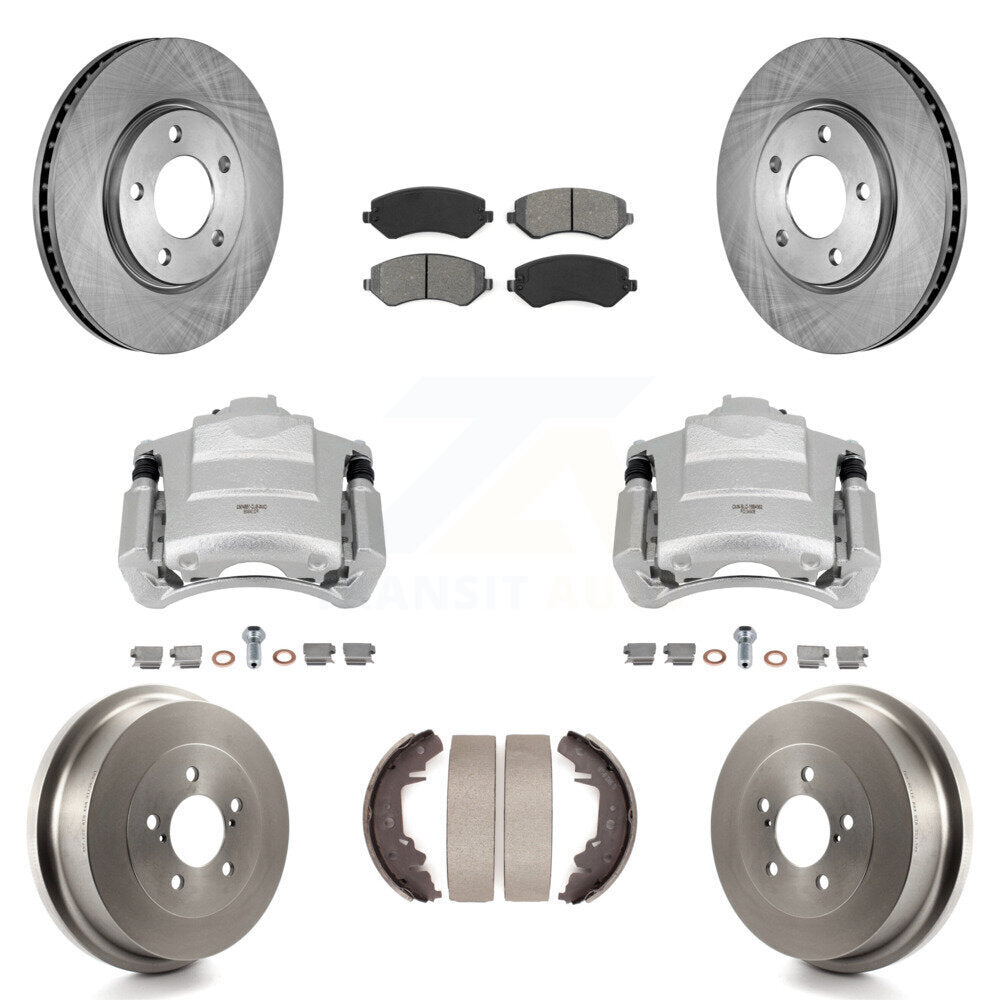 Front Rear Brake Caliper Rotors Drum Semi-Metallic Pad Kit (8Pc) For Dodge Grand Caravan KC8-100773S