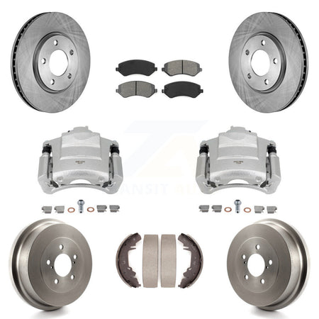 Front Rear Brake Caliper Rotors Drum Semi-Metallic Pad Kit (8Pc) For Dodge Grand Caravan KC8-100773S