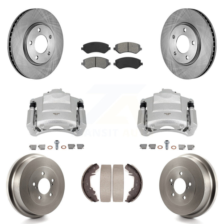 Front Rear Brake Caliper Rotors Drum Semi-Metallic Pad Kit (8Pc) For Dodge Grand Caravan KC8-100773S