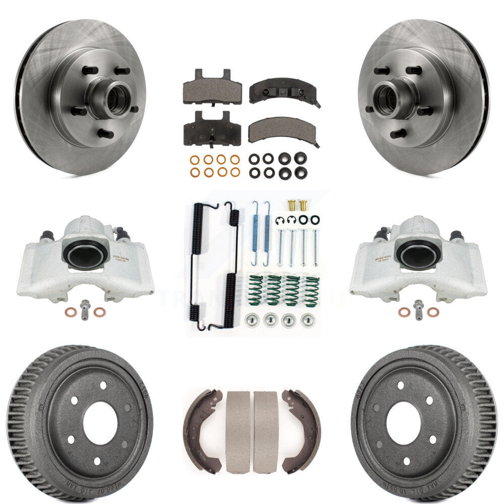 Front Rear Disc Brake Caliper Rotors Drums Ceramic Pads Shoes And Hardware Kit (9Pc) For GMC Yukon With 10" Diameter Drum KC8-100773T by Transit Auto