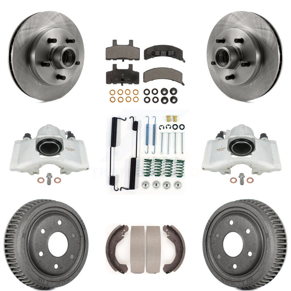 Front Rear Disc Brake Caliper Rotors Drums Ceramic Pads Shoes And Hardware Kit (9Pc) For GMC Yukon With 10" Diameter Drum KC8-100773T