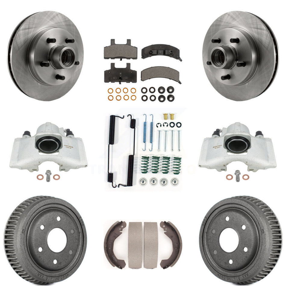Front Rear Disc Brake Caliper Rotors Drums Ceramic Pads Shoes And Hardware Kit (9Pc) For GMC Yukon With 10" Diameter Drum KC8-100773T