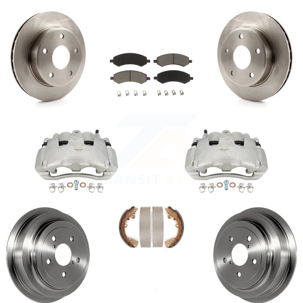 Front Rear Disc Brake Caliper Rotors Drums Ceramic Pads Kit (8Pc) For Dodge Dakota Mitsubishi Raider KC8-100774C by Transit Auto