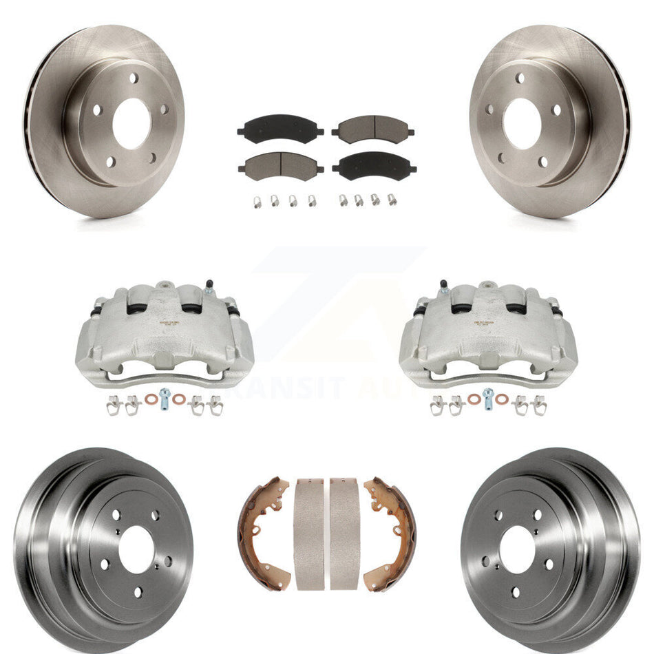 Front Rear Disc Brake Caliper Rotors Drums Ceramic Pads Kit (8Pc) For Dodge Dakota Mitsubishi Raider KC8-100774C